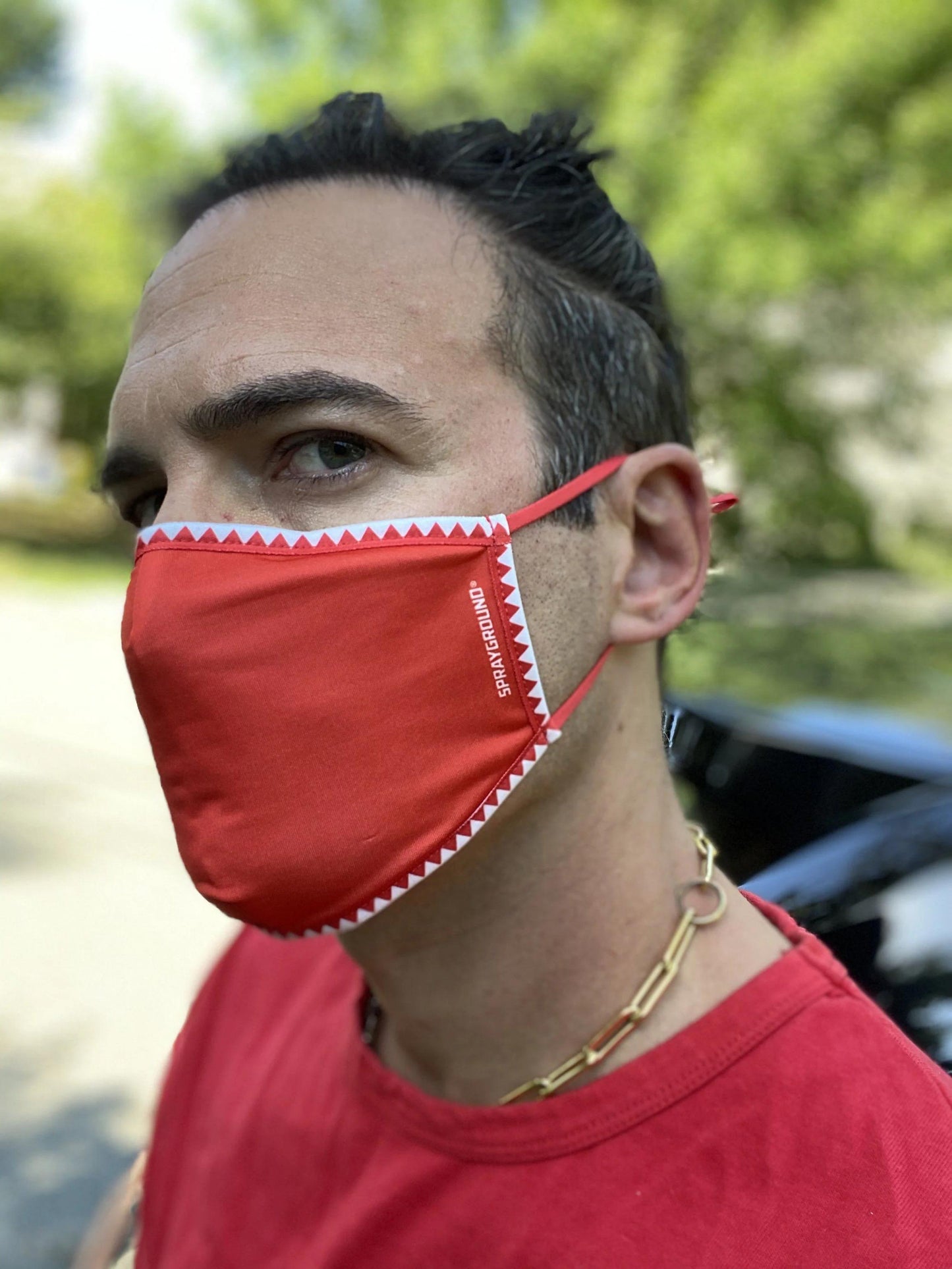 Sprayground ADULT VERTICAL SHARK (RED) FORM-FITTING FACE MASK