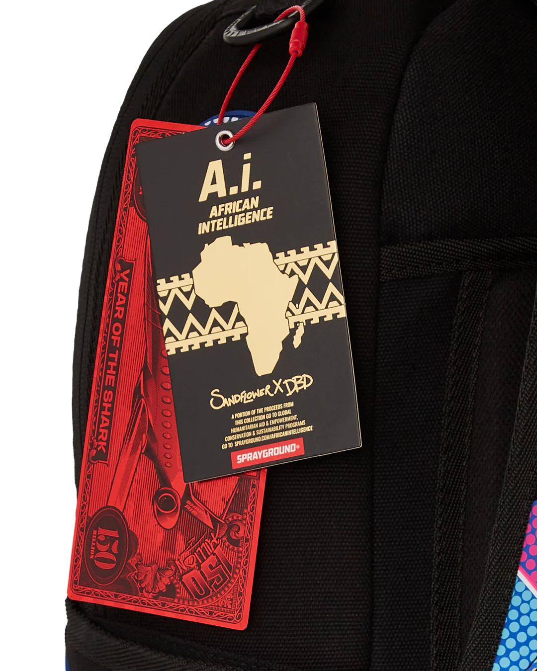 Sprayground A.I. AFRICAN INTELLIGENCE BORN AND RAISED BACKPACK - SANDFLOWER COLLAB