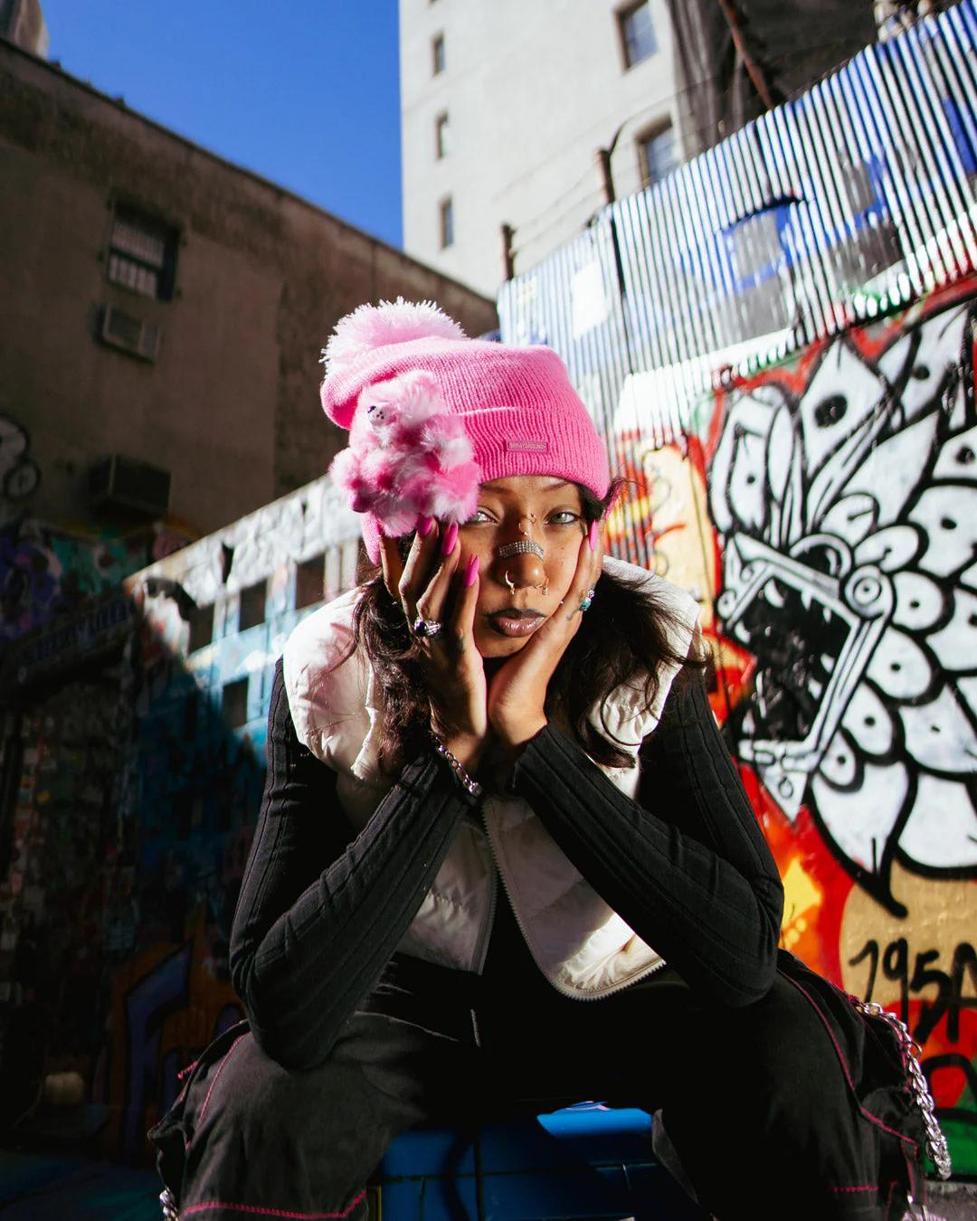 Sprayground PINK LIL BEAR PUFF BEANIE