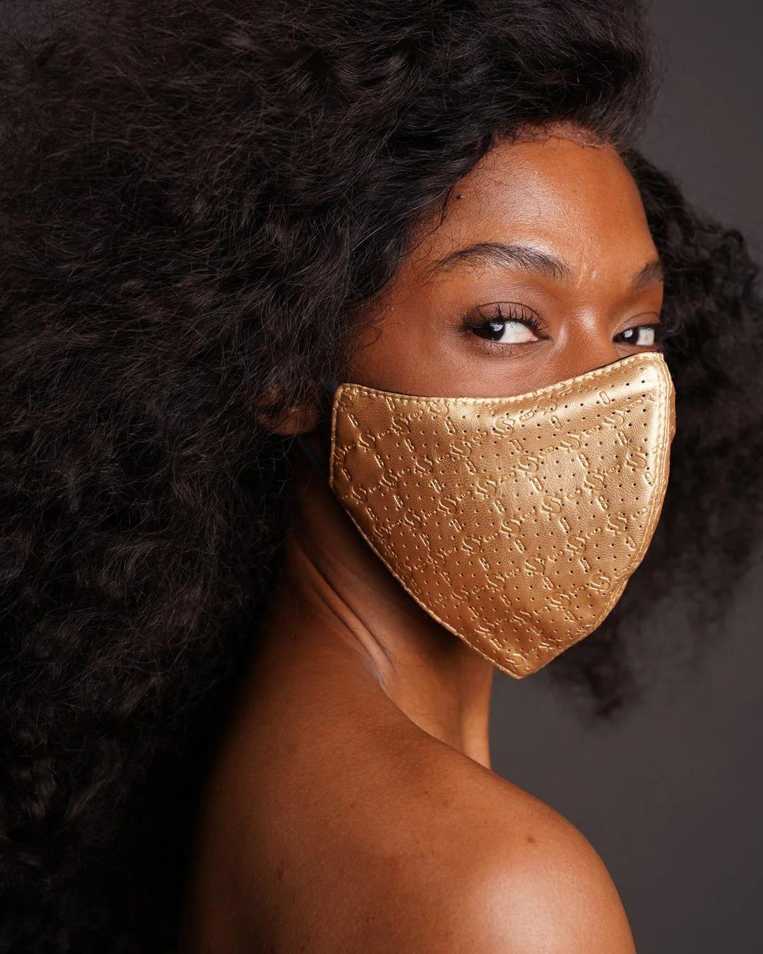 Sprayground GOLD MONEY PATTERN VEGAN LEATHER FACE MASK
