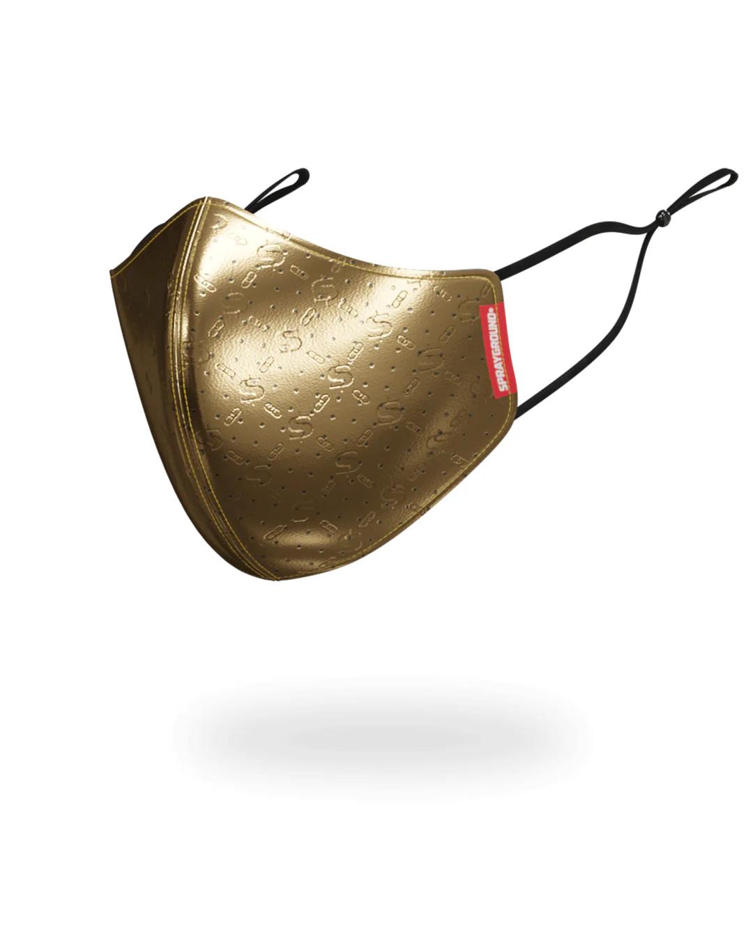 Sprayground GOLD MONEY PATTERN VEGAN LEATHER FACE MASK