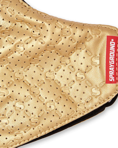 Sprayground GOLD MONEY PATTERN VEGAN LEATHER FACE MASK