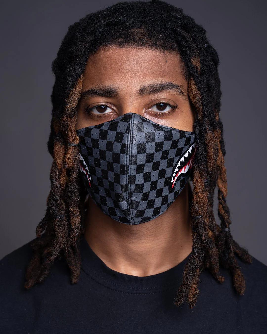 Sprayground SHARKS IN PARIS (GRAY) VEGAN LEATHER FACE MASK