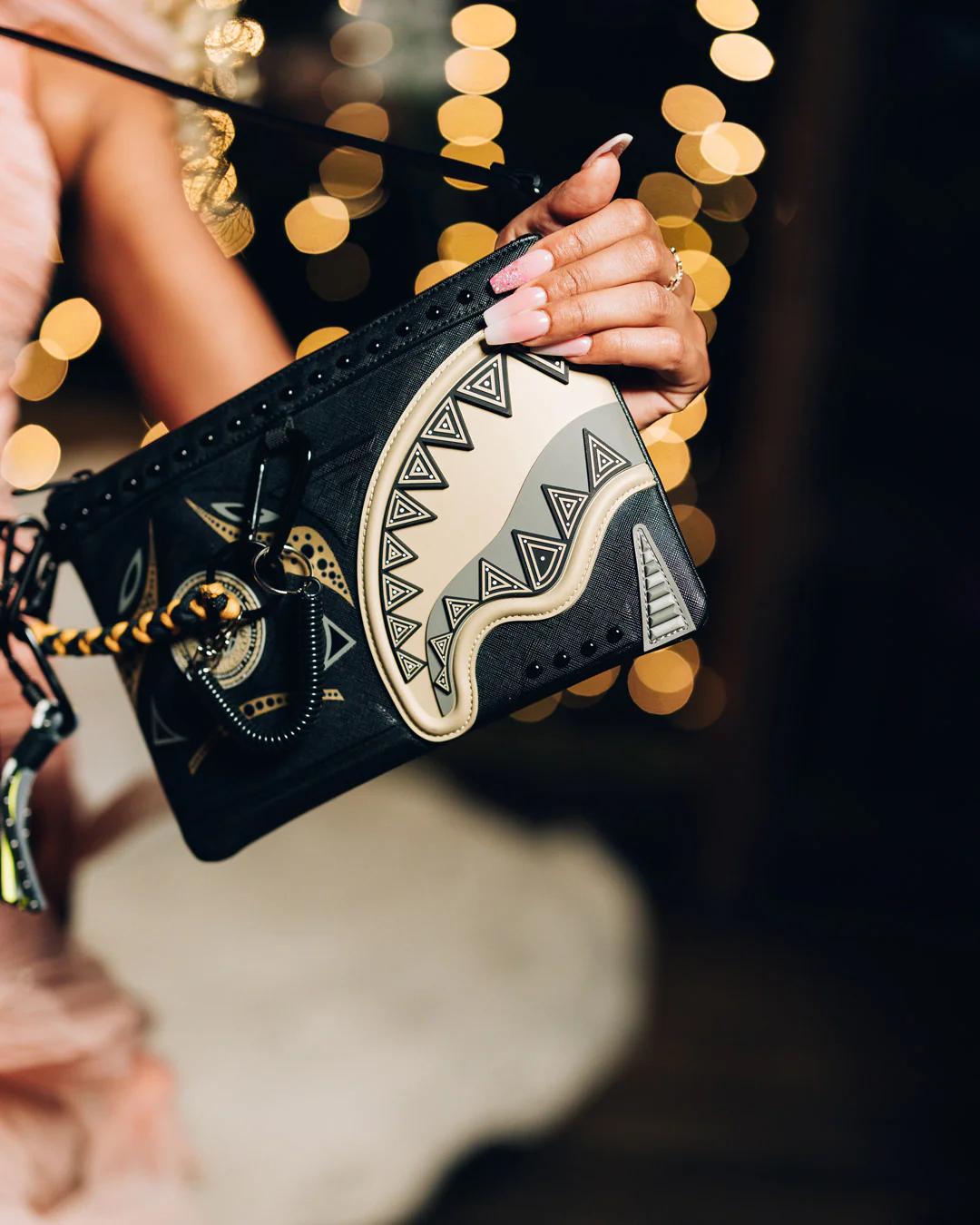 Sprayground A.I. AFRICAN INTELLIGENCE SHARKS OF THE GOLD OCEAN CROSSOVER CLUTCH -