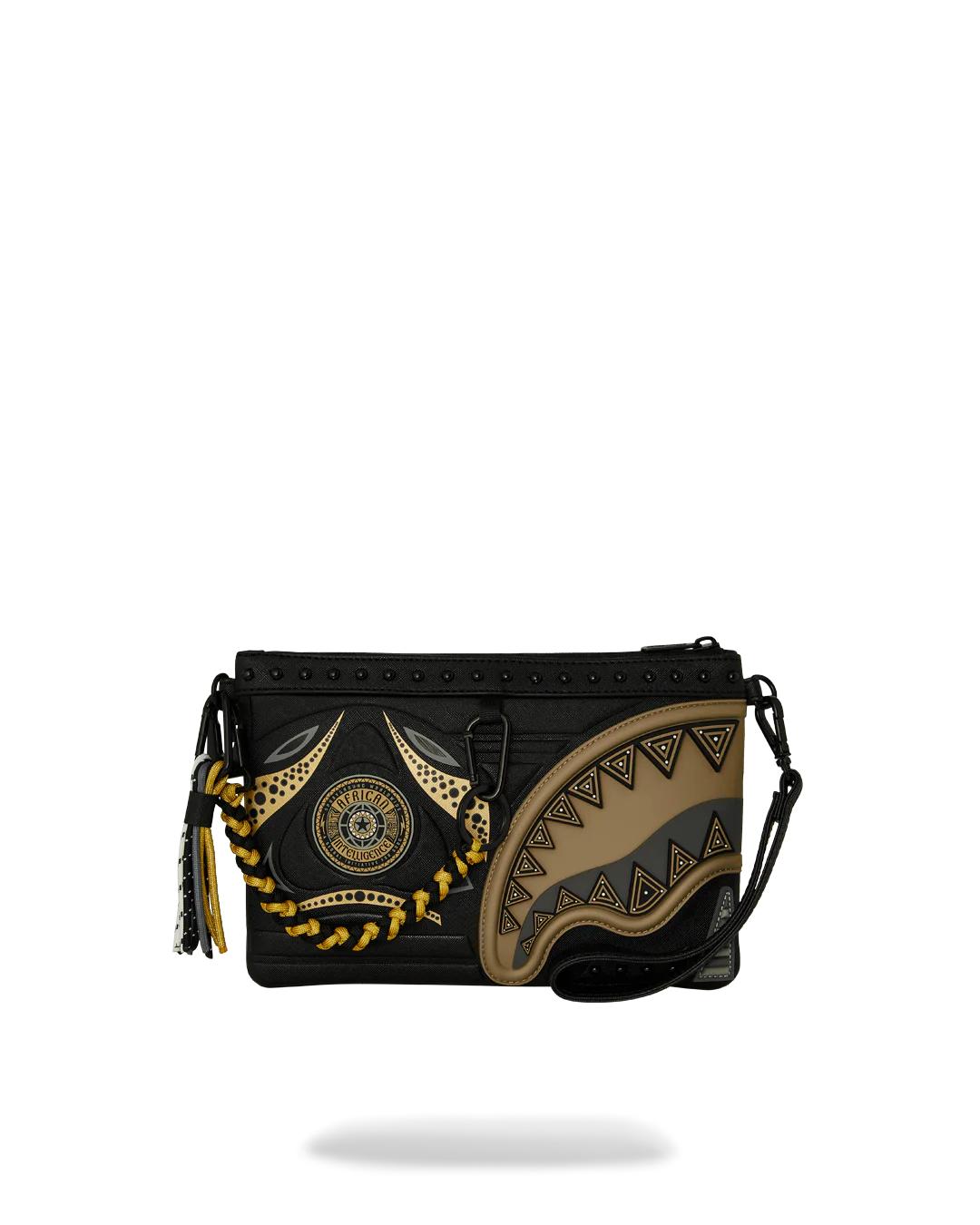 Sprayground A.I. AFRICAN INTELLIGENCE SHARKS OF THE GOLD OCEAN CROSSOVER CLUTCH -