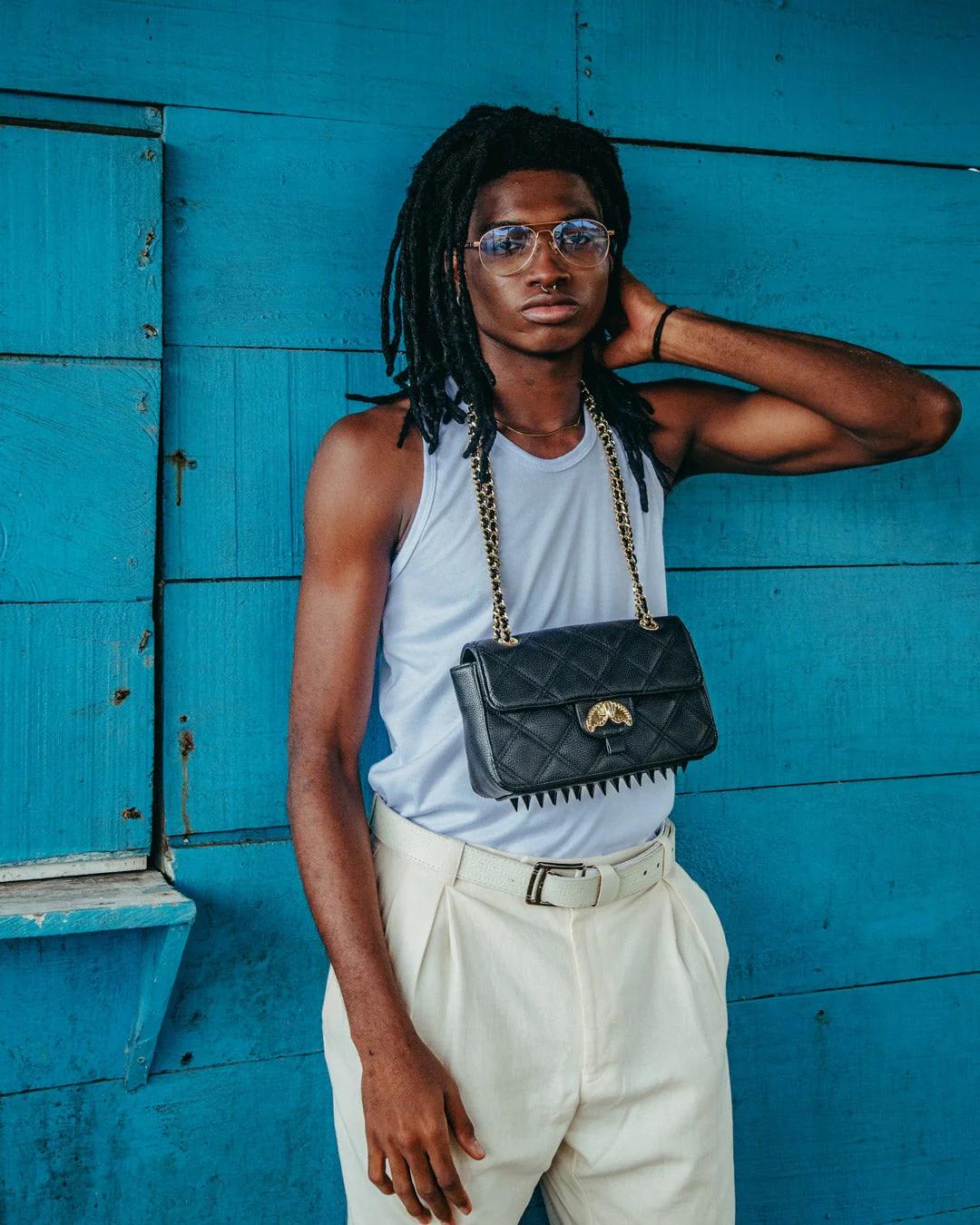 Sprayground NOIR QUILT GOLD CHAIN SHARK HANDBAG