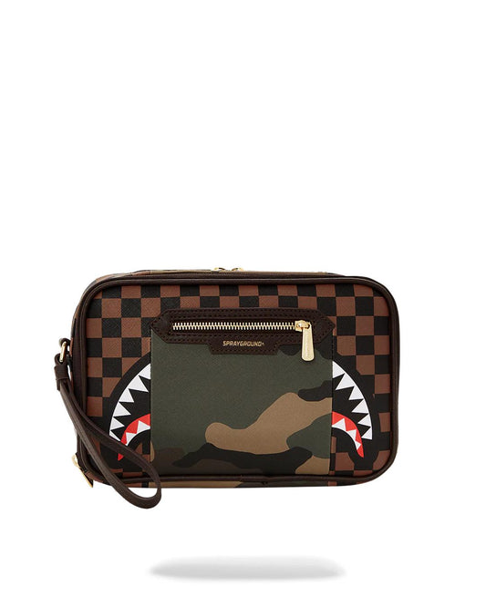 Sprayground EXTERIOR GOLD ZIP POCKET SHARKS IN PARIS TOILETRY BRICKSIDE BAG