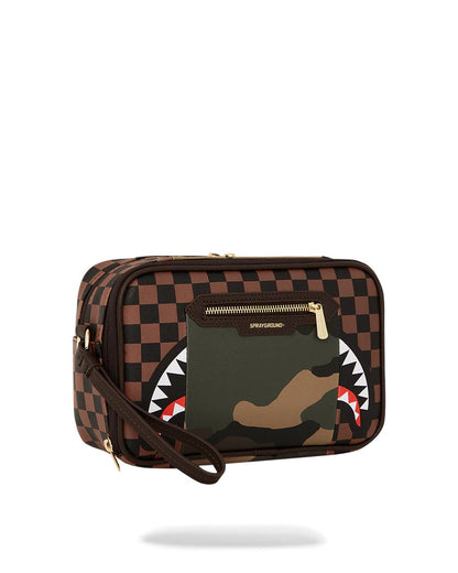 Sprayground EXTERIOR GOLD ZIP POCKET SHARKS IN PARIS TOILETRY BRICKSIDE BAG
