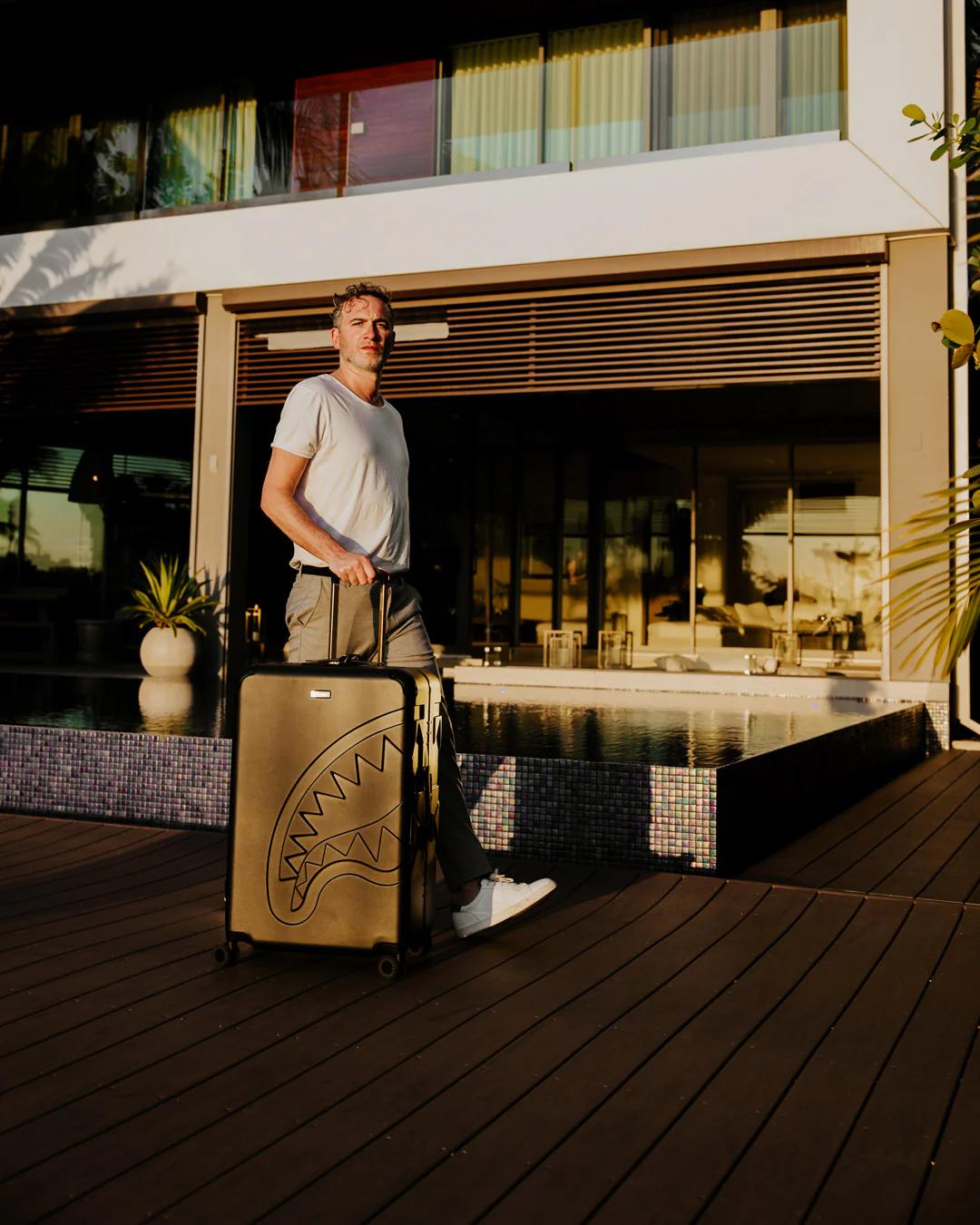 Sprayground REALITY CHECK SHARKITECTURE FULL-SIZE JETBLACK LUGGAGE (GOLD HARDWARE)
