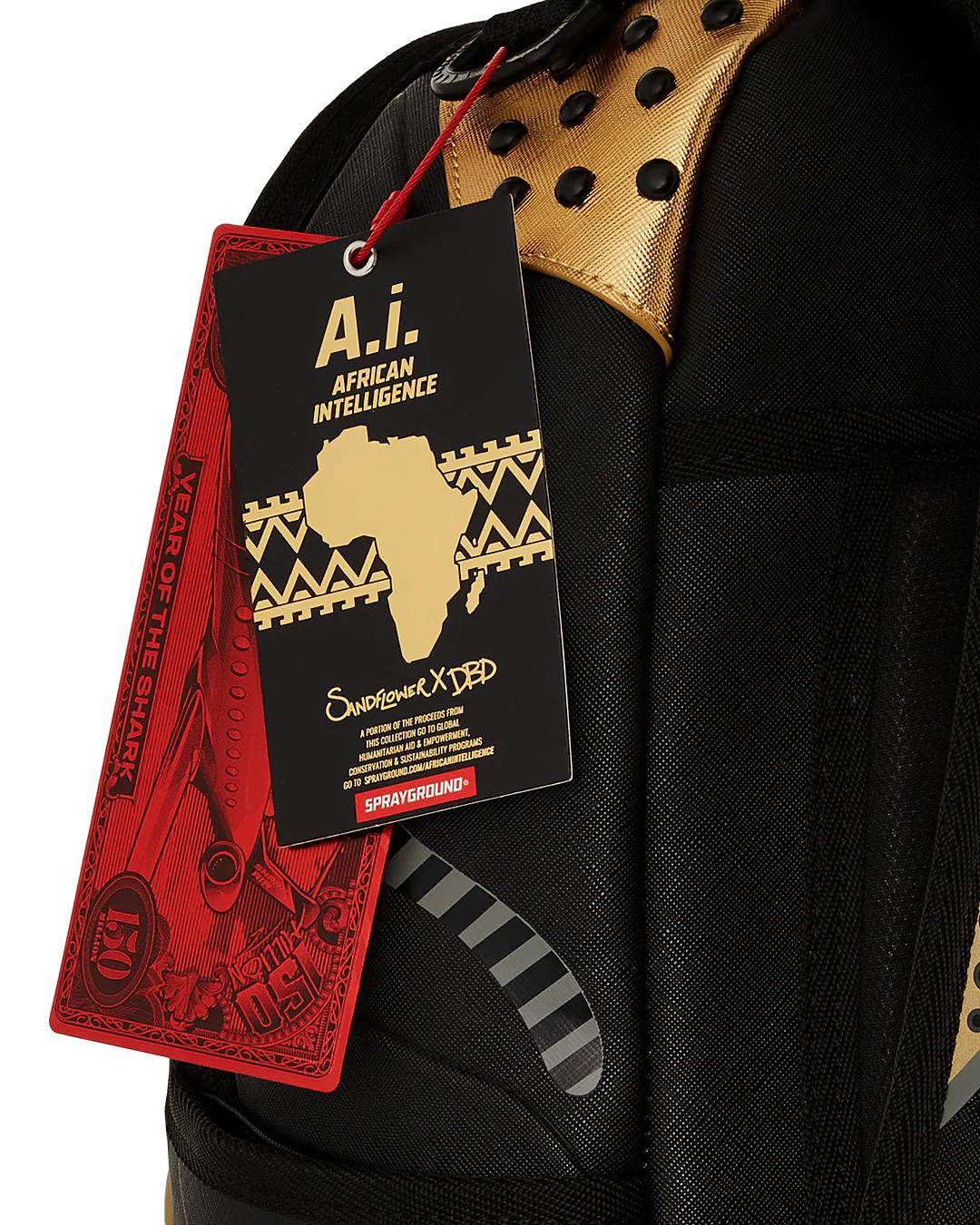 Sprayground A.I. AFRICAN INTELLIGENCE SHARKS OF THE GOLD OCEAN BACKPACK - SANDFLOW