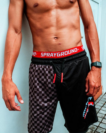 Sprayground GREY CHECKERED SPLIT CORTO SWIM TRUNKS