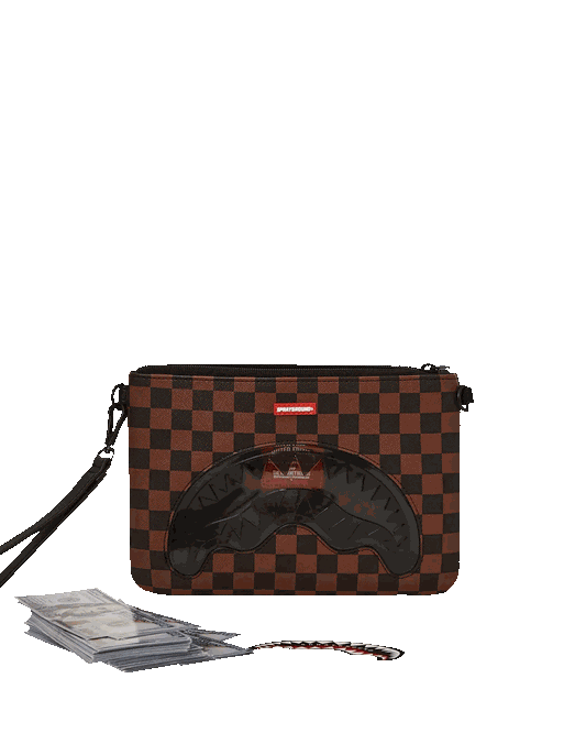 Sprayground SHARKS IN PARIS CLEAR FOR TAKEOFF CROSSOVER CLUTCH WITH STRAP