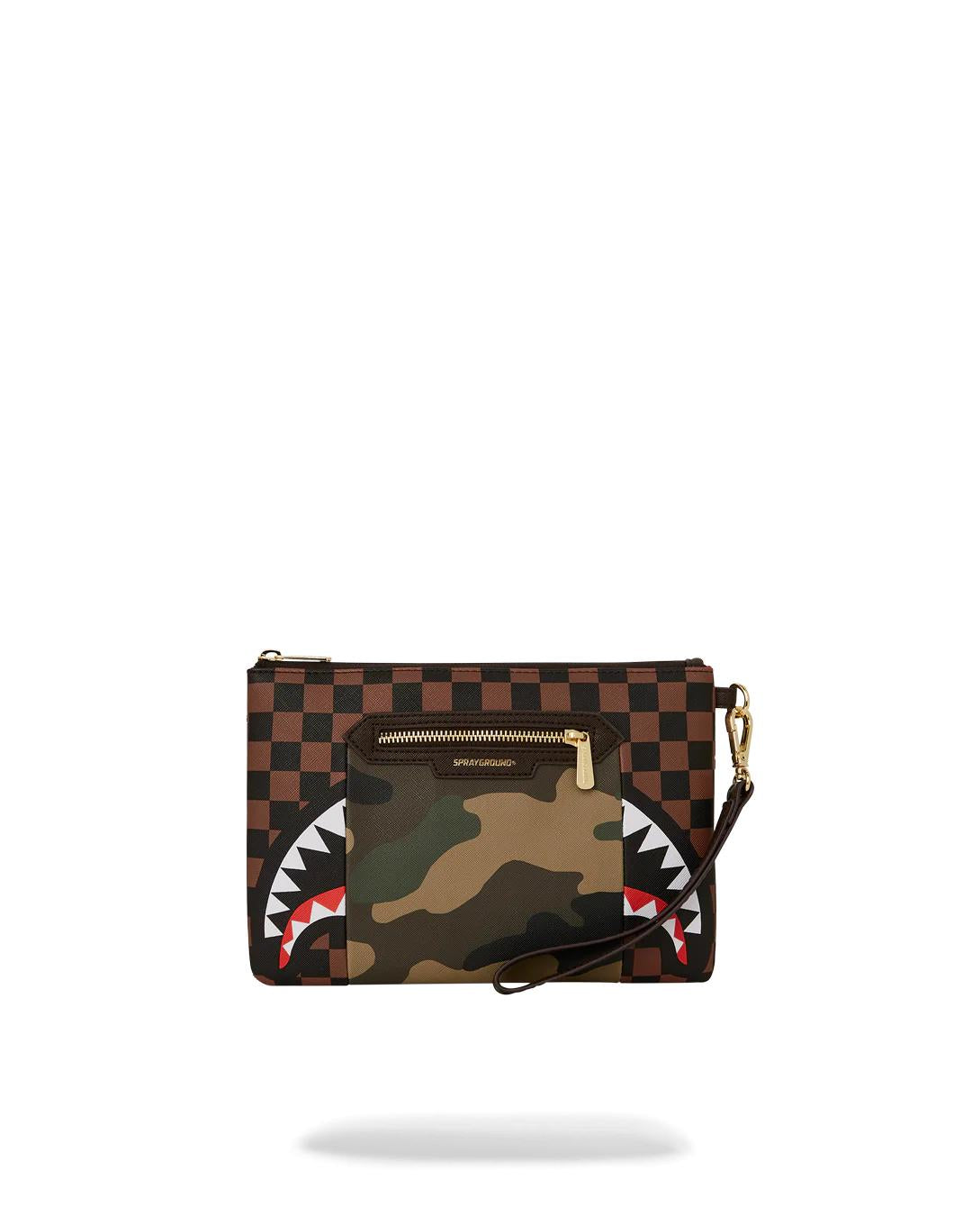 Sprayground EXTERIOR GOLD ZIP POCKET SHARKS IN PARIS CROSSOVER CLUTCH