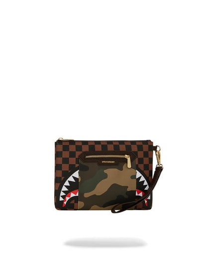 Sprayground EXTERIOR GOLD ZIP POCKET SHARKS IN PARIS CROSSOVER CLUTCH