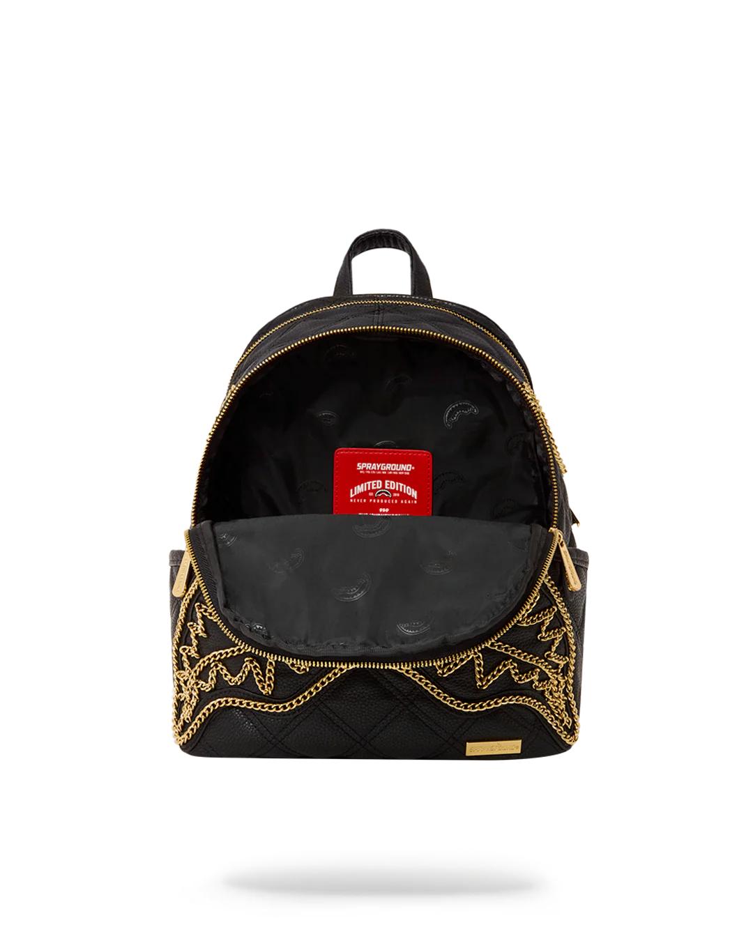 Sprayground NOIR QUILT GOLD CHAIN SHARK SAVAGE BACKPACK