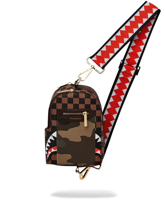 Sprayground EXTERIOR GOLD ZIP POCKET SHARKS IN PARIS BACKPACK SLING