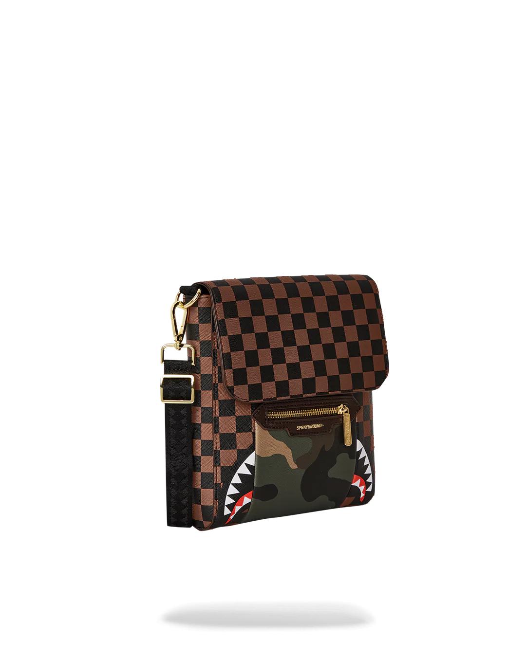 Sprayground EXTERIOR GOLD ZIP POCKET SHARKS IN PARIS MESSENGER SLING BAG