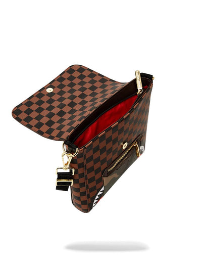 Sprayground EXTERIOR GOLD ZIP POCKET SHARKS IN PARIS MESSENGER SLING BAG
