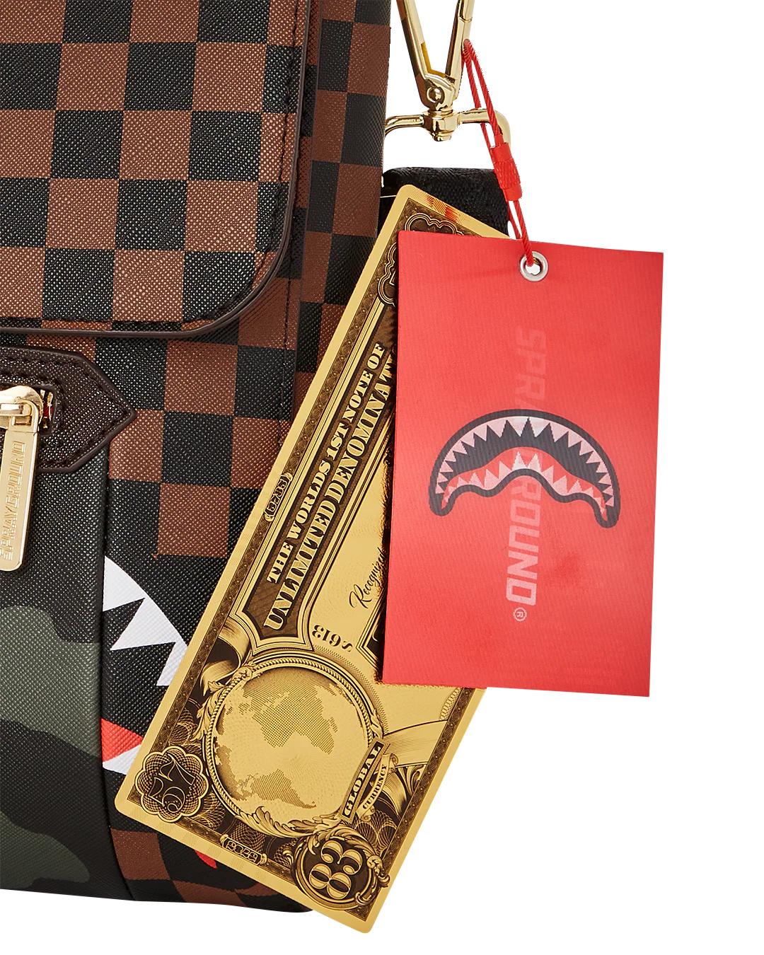 Sprayground EXTERIOR GOLD ZIP POCKET SHARKS IN PARIS MESSENGER SLING BAG