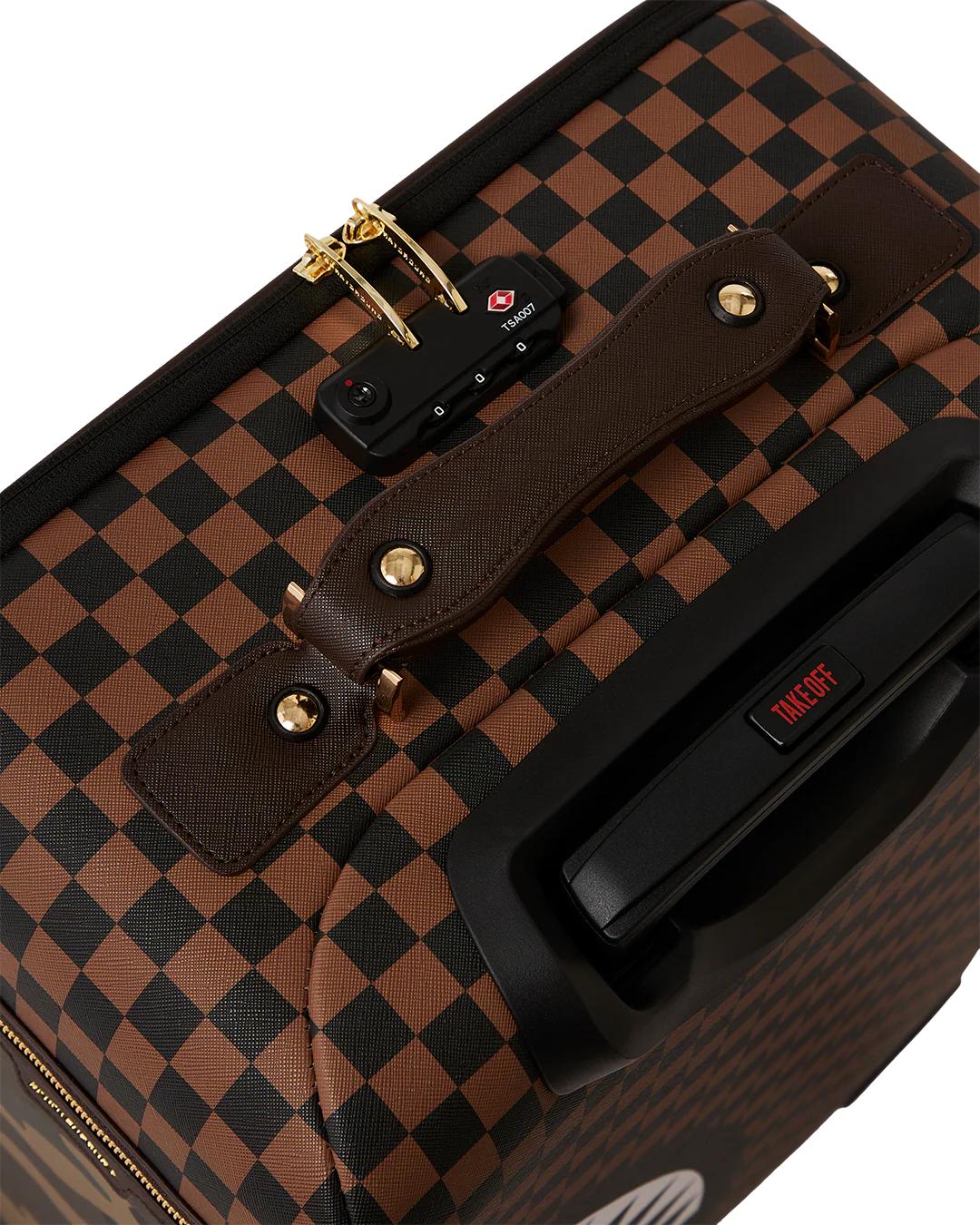 Sprayground EXTERIOR GOLD ZIP POCKET SHARKS IN PARIS JETSETTER CARRY-ON LUGGAGE