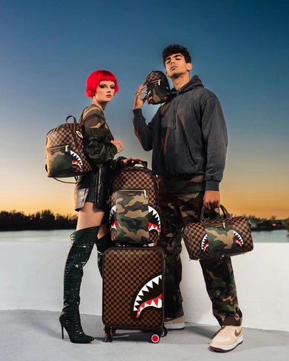 Sprayground EXTERIOR GOLD ZIP POCKET SHARKS IN PARIS JETSETTER CARRY-ON LUGGAGE