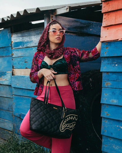 Sprayground NOIR QUILT GOLD CHAIN SHARK TOTE