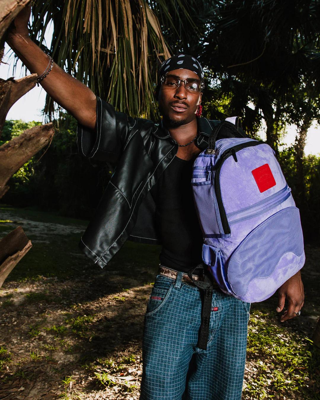 Sprayground NOOO WAY!!! A REVERSIBLE BACKPACK - PURPLE VELOUR TO OG SHARKS IN PARI