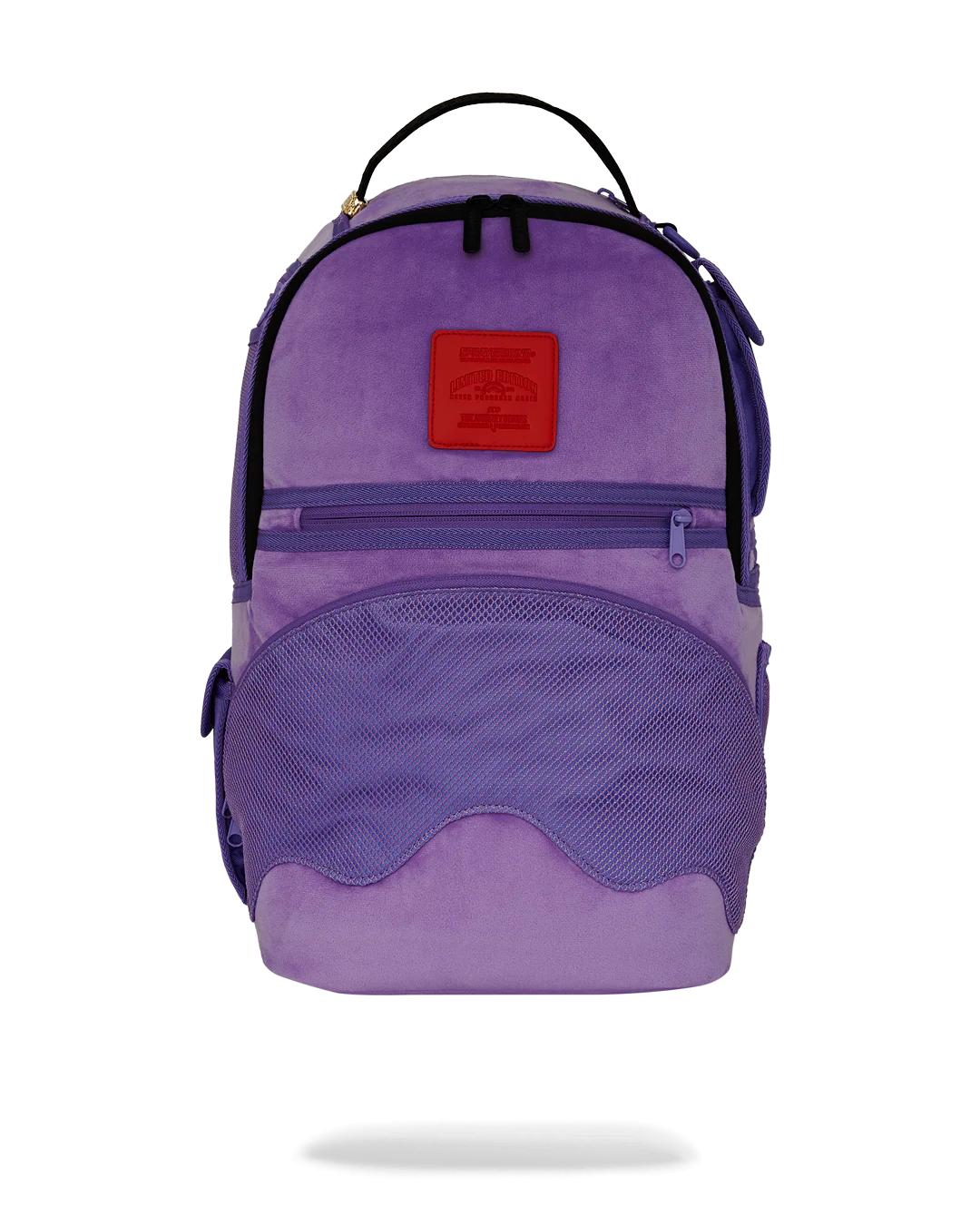 Sprayground NOOO WAY!!! A REVERSIBLE BACKPACK - PURPLE VELOUR TO OG SHARKS IN PARI