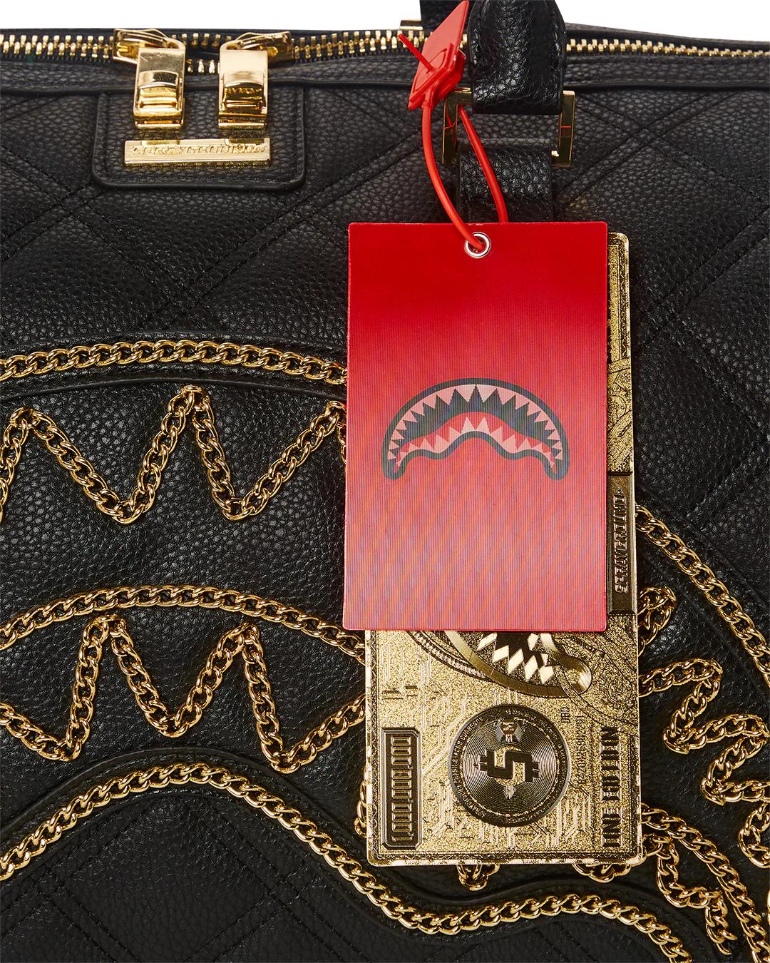 Sprayground NOIR QUILT GOLD CHAIN SHARK DUFFLE